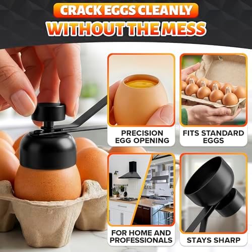 Egg Cracker Tool for Raw Eggs, Pull-and-Release Topper (Black)