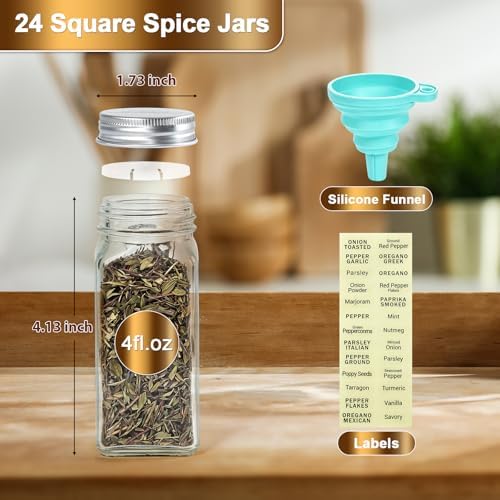 24 Spice Jars with Label Glass Spice Jars Set 4oz Seasoning Containers