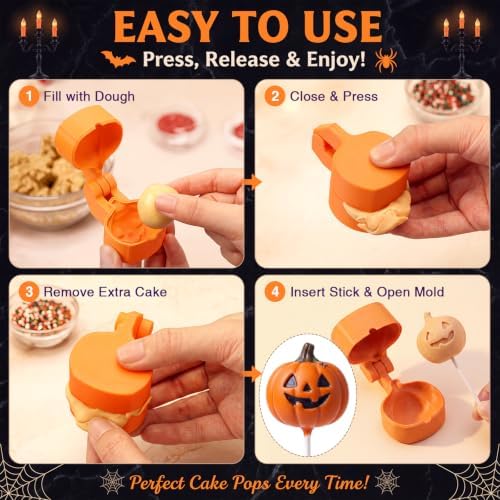 6 Pcs Halloween Cake Pop Mold with 200 Sticks Halloween