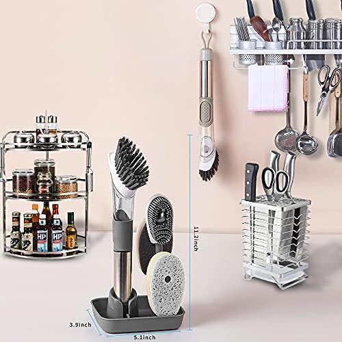 4-in-1 Dish Cleaning Brush Set with 4 Replacement Heads, Grey