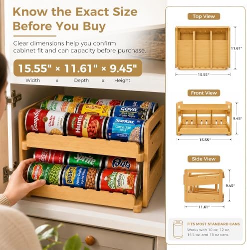 MinBoo Bamboo FIFO Can Organizer for Pantry, 24-Can Gravity Dispenser