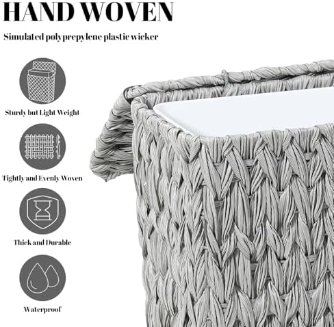 Coeusy Small Wicker Bathroom Trash Can with Lid, Grey