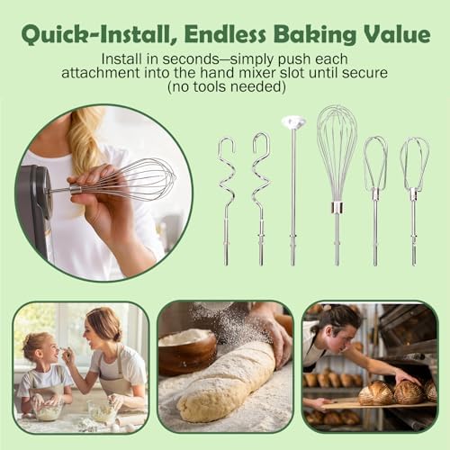 Hand Mixer Attachments, 6 Pcs Stainless Steel Set Turbo Beater, Pro