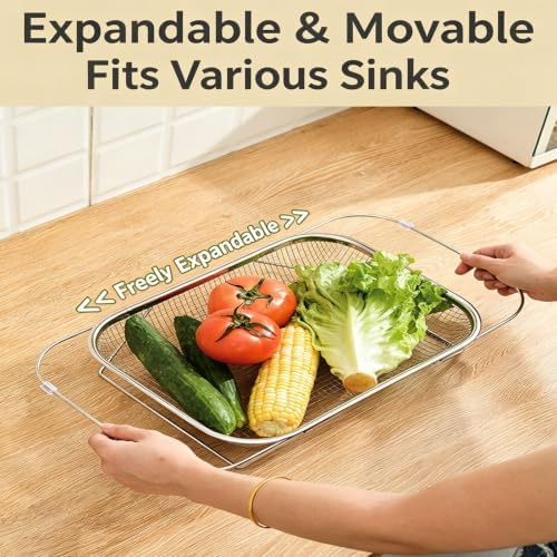 Expandable Over-The-Sink Colander Basket - Wash, Drain & Dry with