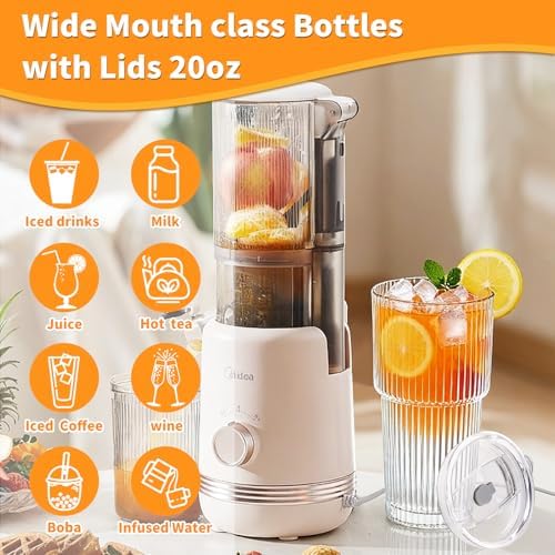 20 OZ Glass Coffee Cups with Lids and Straws, Set of 4 Ribbed Glass