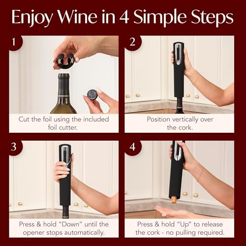 Rechargeable Electric Wine Bottle Opener - Charging Base and Foil