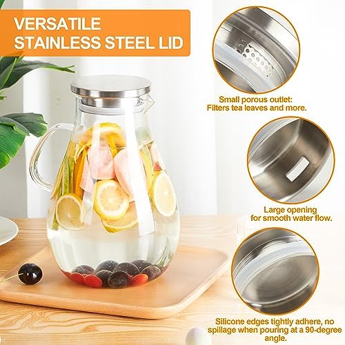 1 Gallon Glass Pitcher with Lid and Handle, Hot & Cold Water Jug