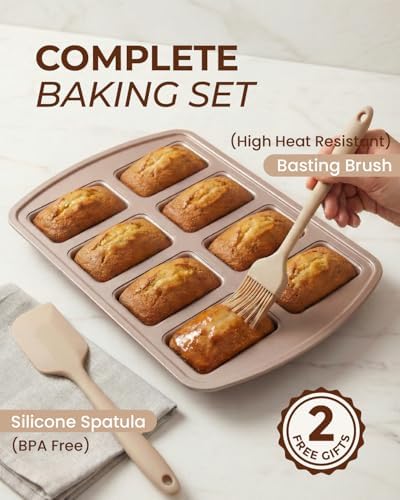 CARTMAN 2-Pack 8-Cavity Mini Loaf Pans, Carbon Steel Bread Pan Set