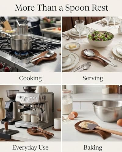 Wood Spoon Rest for Stove Top, Bamboo Spoon Holder for Kitchen