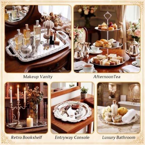 Patelai 10 Pcs Elegant Silver Serving Tray Set Vintage Three Tiered
