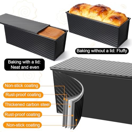 Pullman Loaf Pan with Lid 13x4 Inch, 2.2lb Carbon Steel Bread Pan