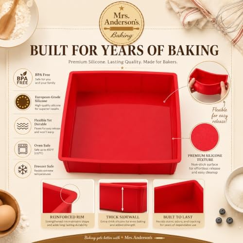 Mrs. Anderson's Baking Silicone 9-Inch Square Cake Pan, BPA Free