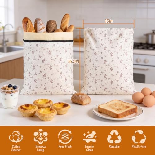 2-Pack Reusable Beeswax Bread Bags, 16.5 x 13 inch