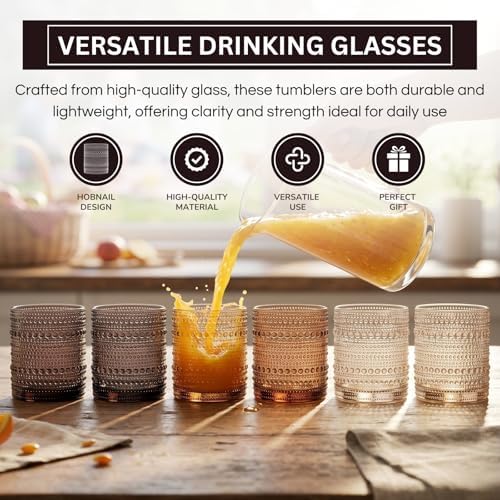 Venus Amber Brown Hobnail Highball Glasses Vintage Tumblers Set of 6