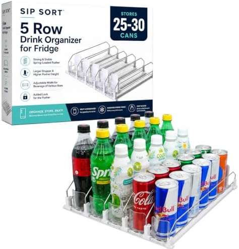 Self-Pushing Drink Organizer for Fridge, 5 Rows