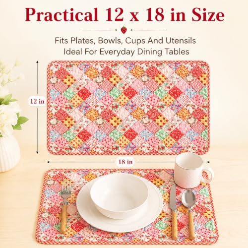 Quilted Placemats Set of 4, 12X18 Inches Cotton Fabric Placemats