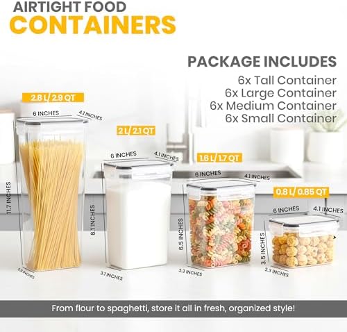 KICHLY Plastic Airtight Food Storage Containers Sets with Lids, 24 Pack