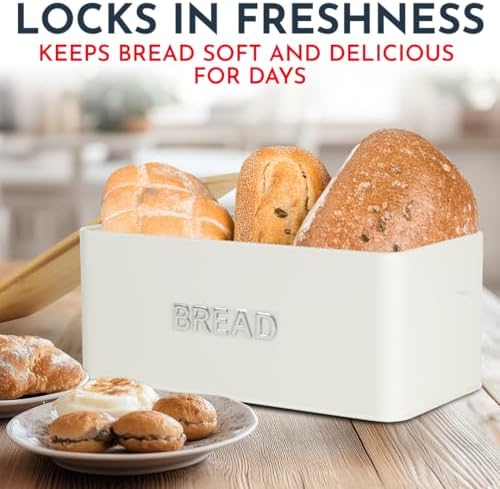 Bread Box for Kitchen Countertop, Homemade Bread - Bamboo Cutting Board Lid