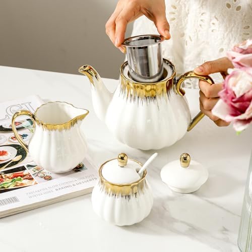 Ceramic Sugar and Creamer Set, White Sugar Bowl & Creamer Set with