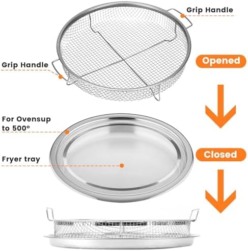 Air Fryer Basket for Oven,2 Pieces Set Round Silver 12.9'' Non-stick