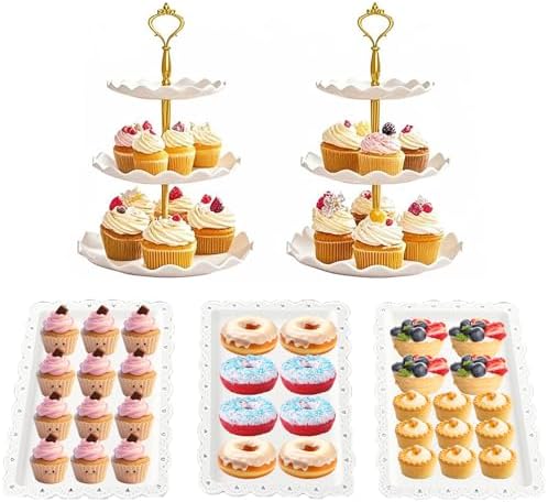 5 Pcs Cake Stand Set with 2 Tier Holders & 3 Appetizer Trays for Party