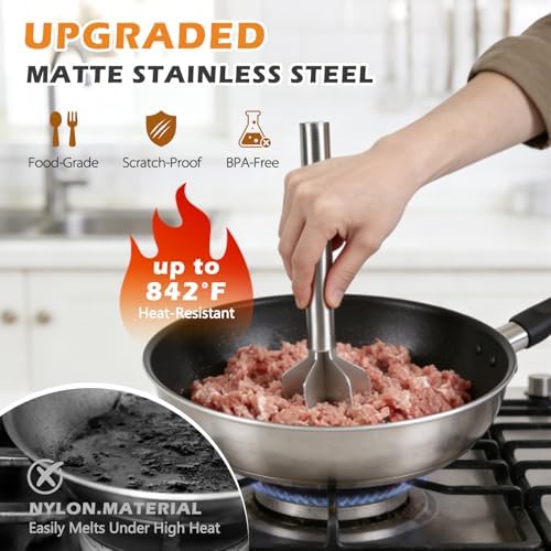 304 Stainless Steel Meat Chopper & Masher, Heavy Duty Food Grade