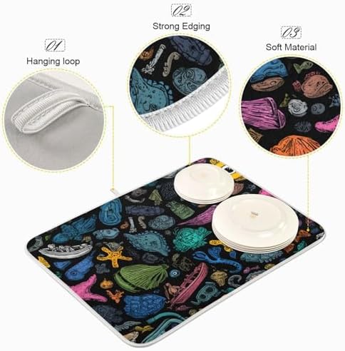 OTVEE Underwater Tool Art Dish Drying Mat for Kitchen Counter