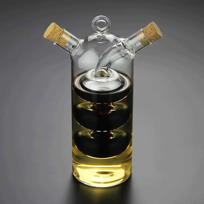 Olive Oil and Vinegar Dispenser Cruet Bottles, 2 in 1 Transparent Dual Glass - Image 2