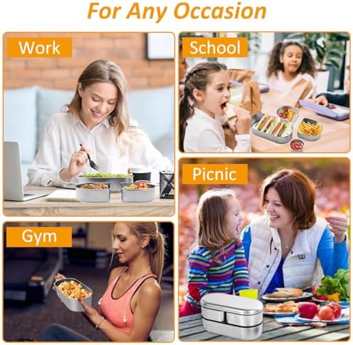 Stainless Steel 3-Compartment Bento Lunch Box, Leakproof