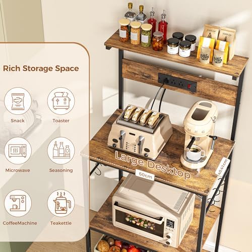 VUSIGN Kitchen Bakers Rack, 4 Tiers, Rustic Brown