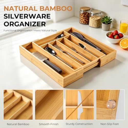 Bellsal Expandable Bamboo Silverware Organizer