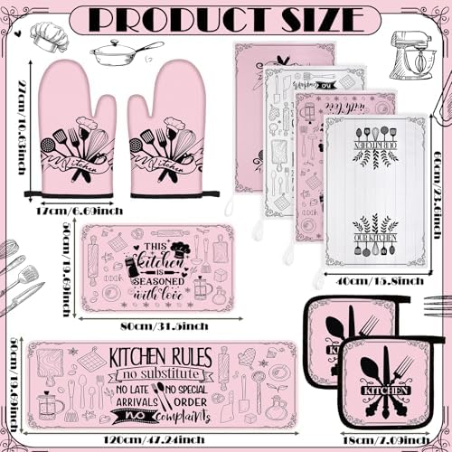 Fourluoo 10 Pcs Farmhouse Kitchen Decor Set, Soft Pink, Appealing