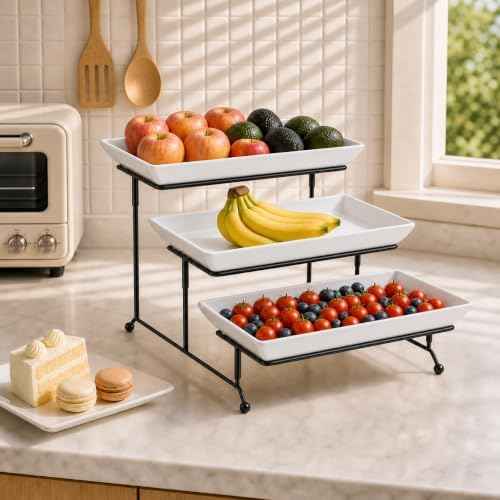MALACASA 3 Tier Serving Trays, White Porcelain Serving Platters