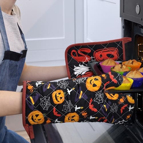 Halloween Pumpkin Oven Mitt and Pot Holder Set, 4-Piece, Cotton