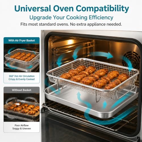 E-far Small Air Fryer Basket for Oven, 10.5'' x 8'' Air Fryer Basket &