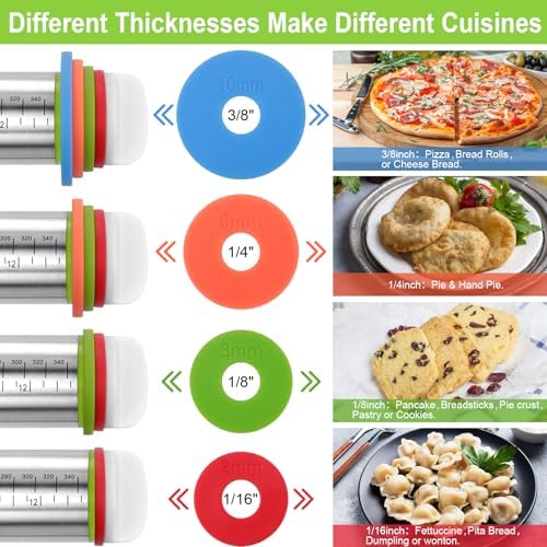 Adjustable Stainless Steel Rolling Pin with Thickness Rings