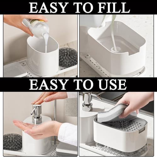Kitchen Soap Dispenser Set with Tray, 4-in-1 Dual Hand and Dish Soap