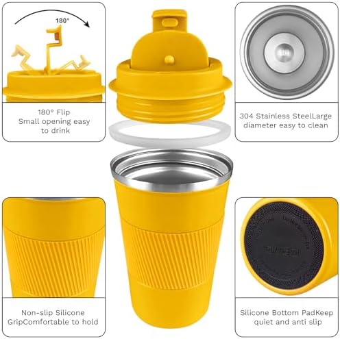 Insulated Travel Coffee Mug, Stainless Steel Coffee Cup with Leakproof