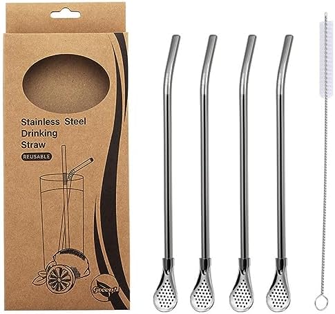 Stainless Steel Spoon Straw 4 Pack Reusable Filter