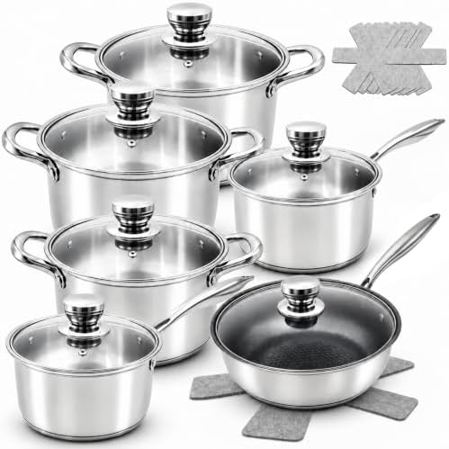 Stainless Steel Cookware Set - 18-Piece Nonstick Cookware Set Includes