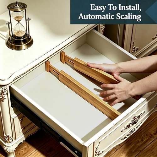 4 Pack Bamboo Drawer Divider, 17-22" Adjustable Organizers