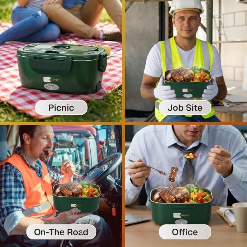FORABEST Heated Lunch Box, 2 Trays, Army Green