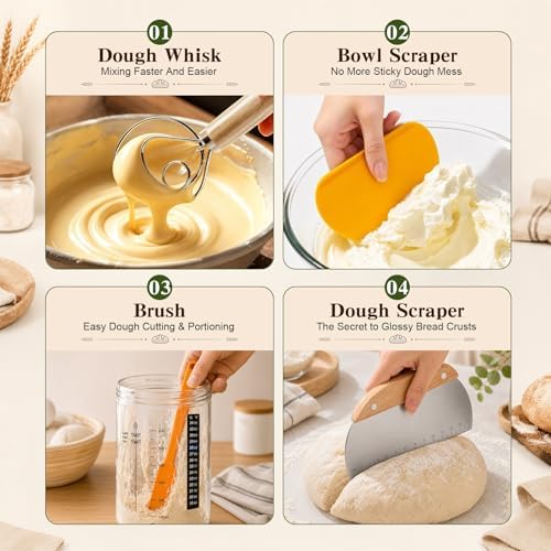 Sourdough Starter Kit, 47-Piece Set with Round & Oval Baskets