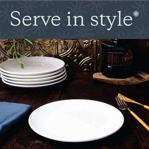 Vikko Dinner Plate, Set of 6 White Plates, 9 Inch Ceramic Dinner