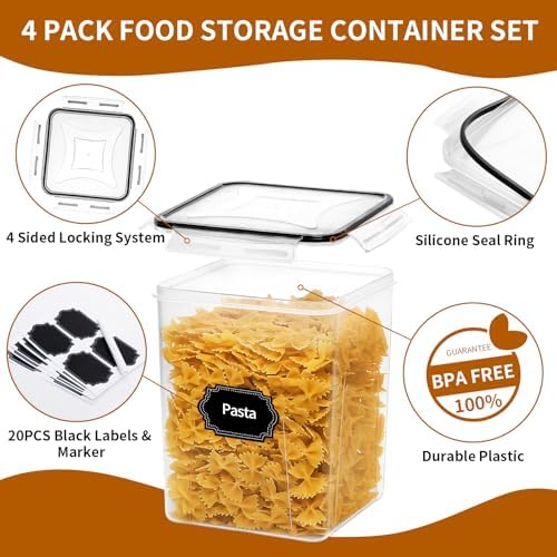 HKJ Chef 4-Pack Airtight Food Storage Containers, 5.2L / 176oz