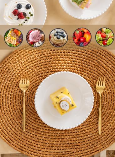 6 Inch White Porcelain Beaded Dessert Plates Set of 12