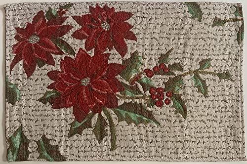 Set of 10, Red Poinsettia Flower Design Christmas Tapestry Kitchen