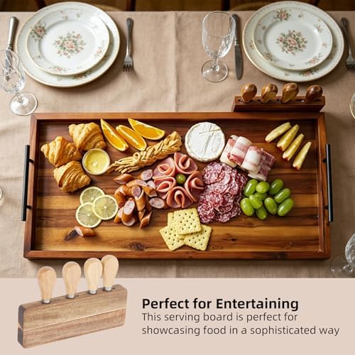 Large Charcuterie Board 32 x 12 Inch, Foldable Acacia Wood with 4