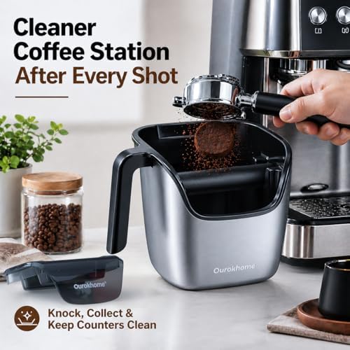 Ourokhome Espresso Knock Box with Lid, Compact Coffee Grounds