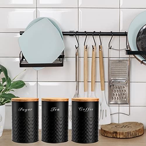 Bekith 3 Pack Kitchen Canisters with Bamboo Lids, Airtight Metal